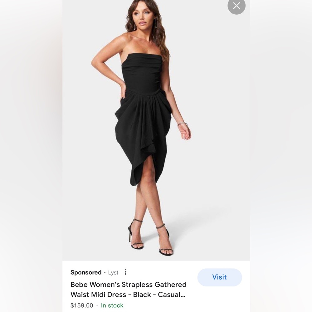 Bebe Strapless Gathered Waist. Size Medium & Large. Brand New w Tags